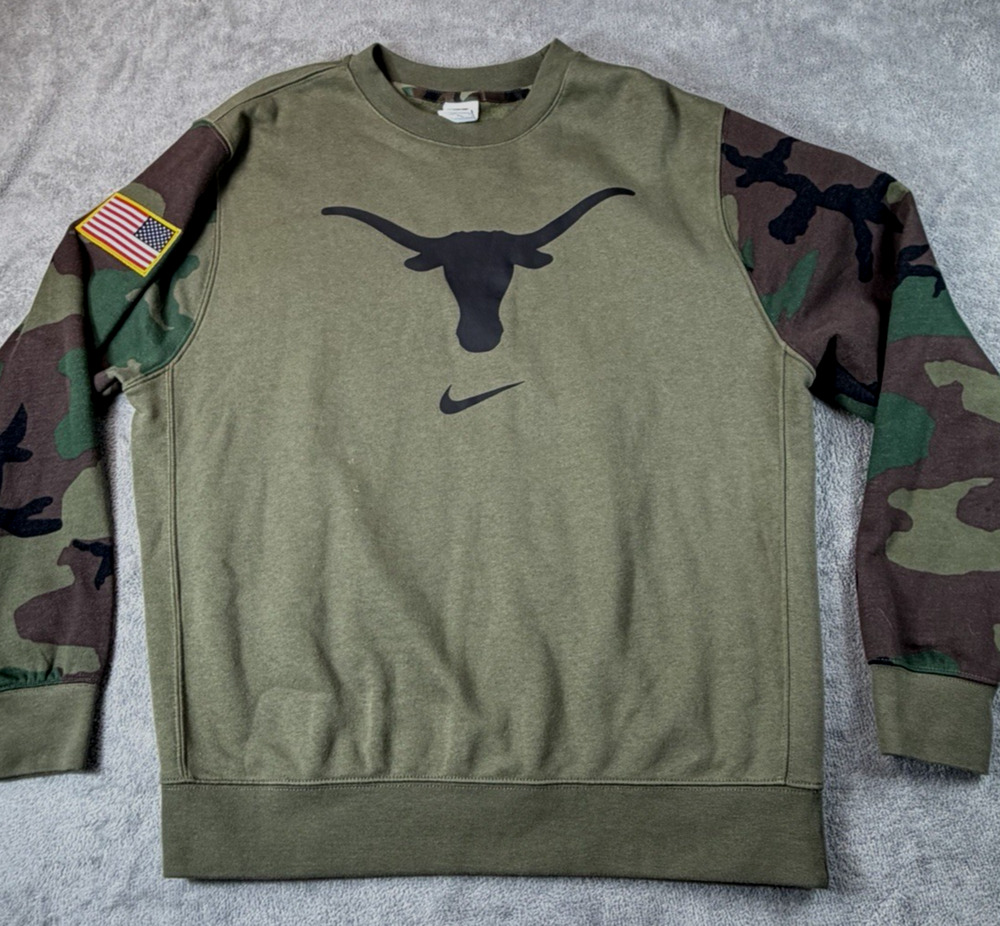 Nike Camo Green Pullover Texas Longhorns Swoosh American Flag L
